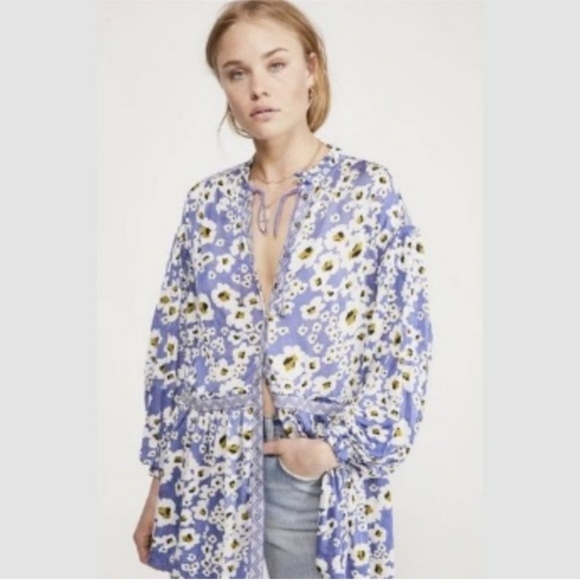 Free People Tops - Free People Lavendar Love Letter Floral Flowy Hi-Lo Tunic Blouse